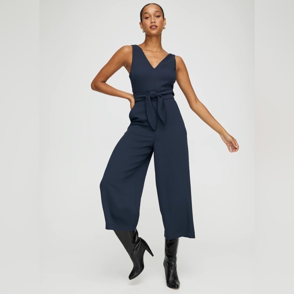 Wilfred Black Sleeveless Wrap Waist Tie Wide Leg Jumpsuit 0 New Écouleme size 0